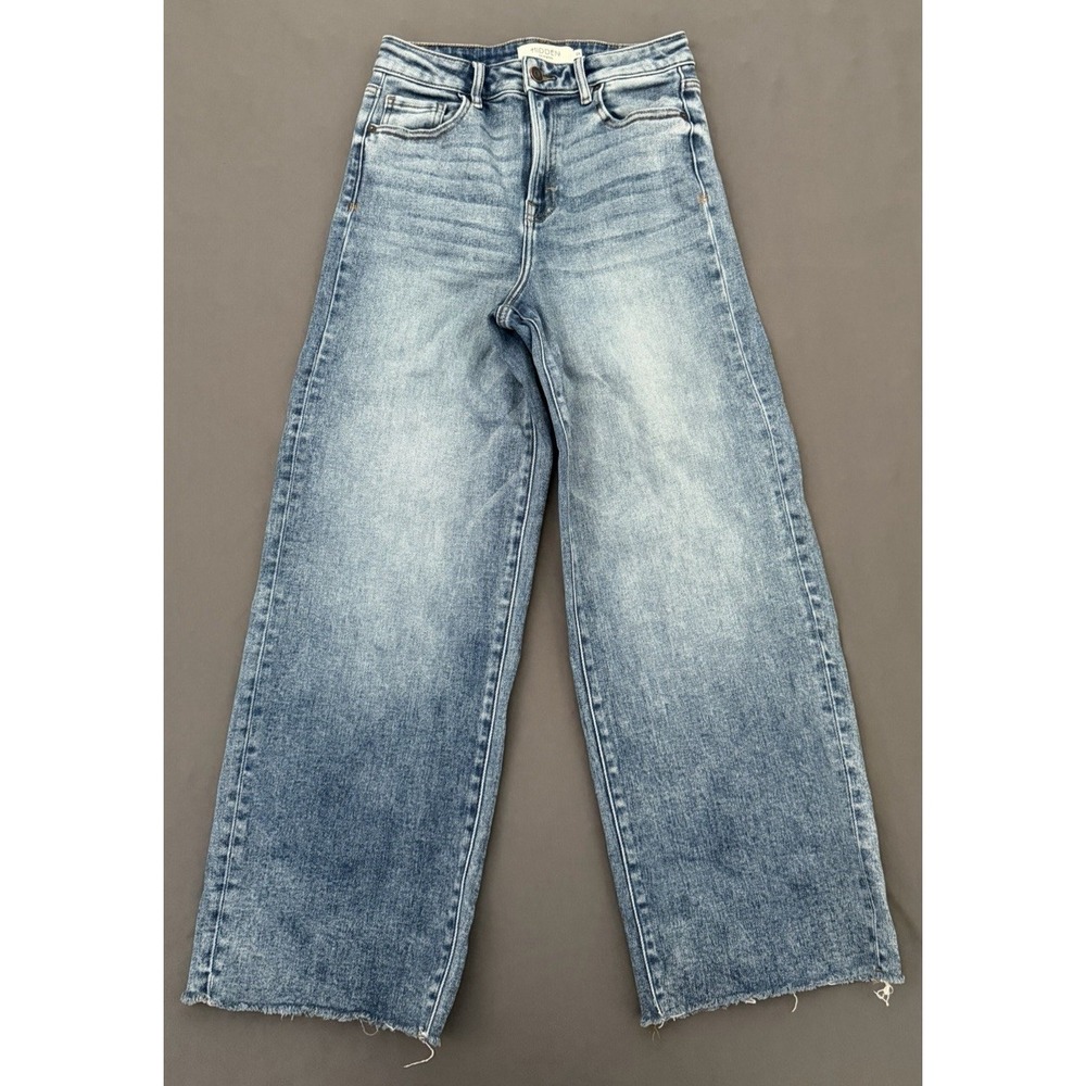 Hidden Jeans Womens Size 26 Blue High Rise Wide Leg Raw Hem Stretch Denim
